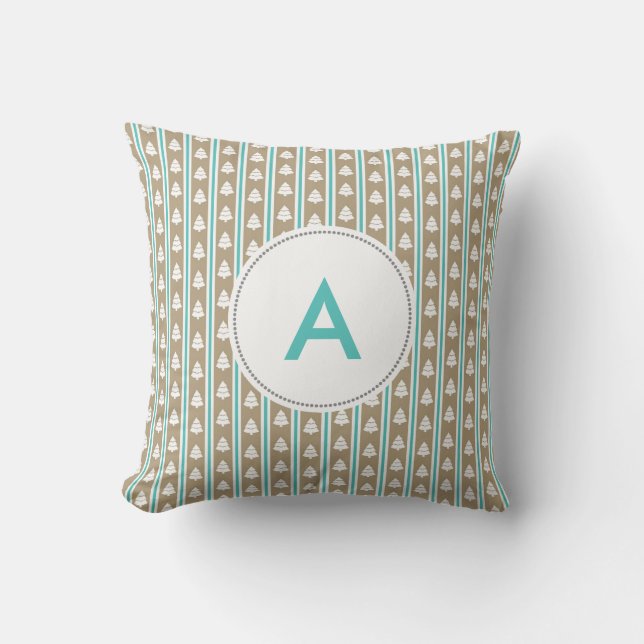 Coussin MOD Brown Turquoise Blanc Arbres de Noël 3472 (Recto)