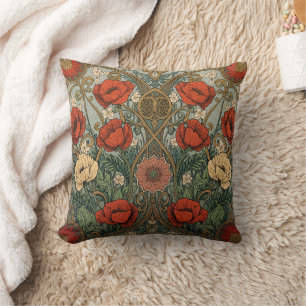 Coussin Modèle Art nouveau de coquelicots floraux de Willi