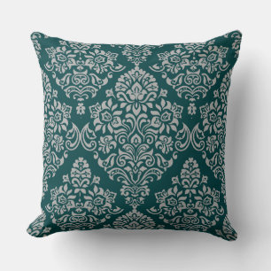 Coussin Modèle Damas luxueux en couleur turquoise profonde