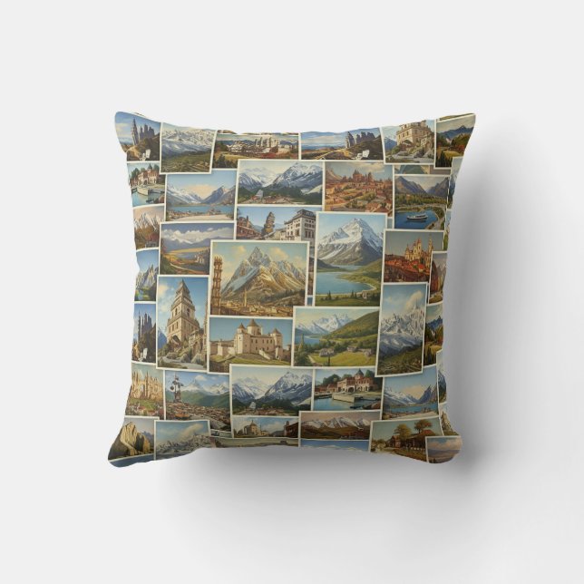 Coussin Modèle de collage de carte postale européenne d'au (Verso)