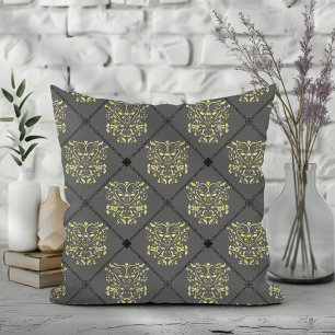 Coussin Modèle de Damas en diamant gris foncé