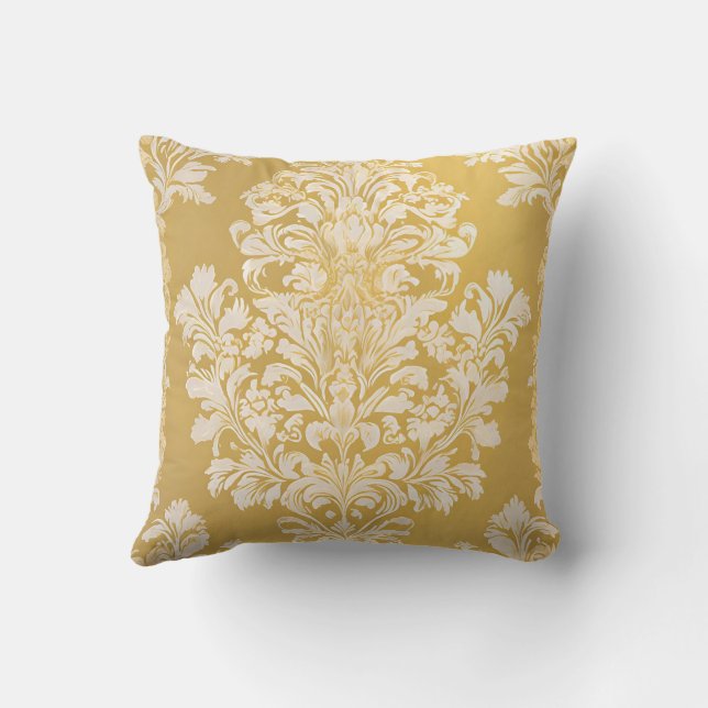 Coussin Modèle de Damas sophistiqué - Or & Crème (Verso)