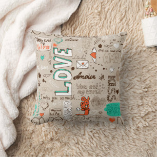 Coussin Modèle de doodle de citations d'amour