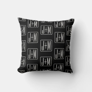Coussin Modèle d'initiales de mariage moderne   Noir & Bla