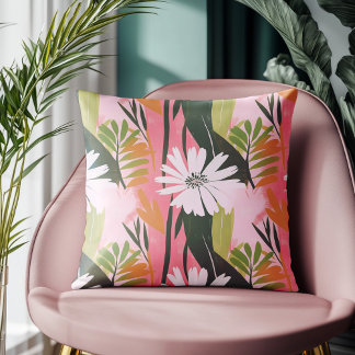 Coussin Modèle floral Abstrait rose et vert moderne