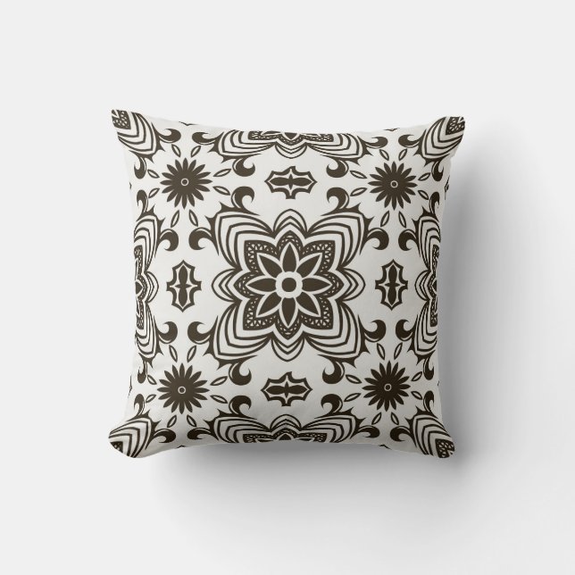 Coussin Modèle floral géométrique noir et blanc (Recto)