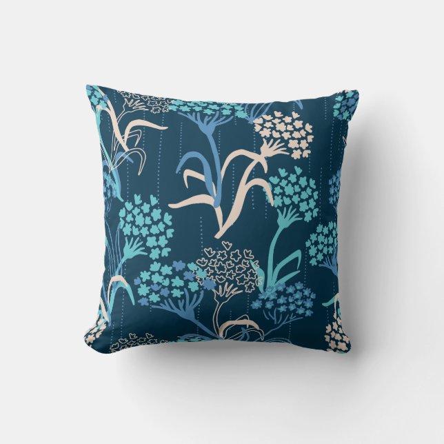 Coussin Modèle Floral Hydrangea stylisé - Bleu élégant (Recto)