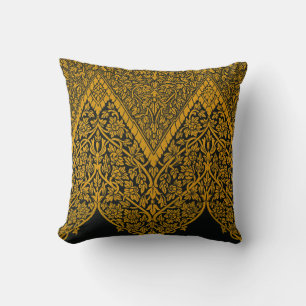 Coussin Modèle floral indien vintage noir et or