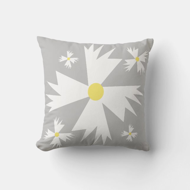 Coussin Modèle floral moderne marguerrier jaune et gris (Recto)