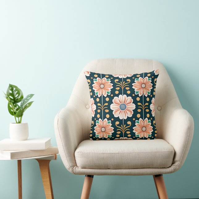 Coussin Modèle Floral orange sur un Arrière - plan noir (Chaise)