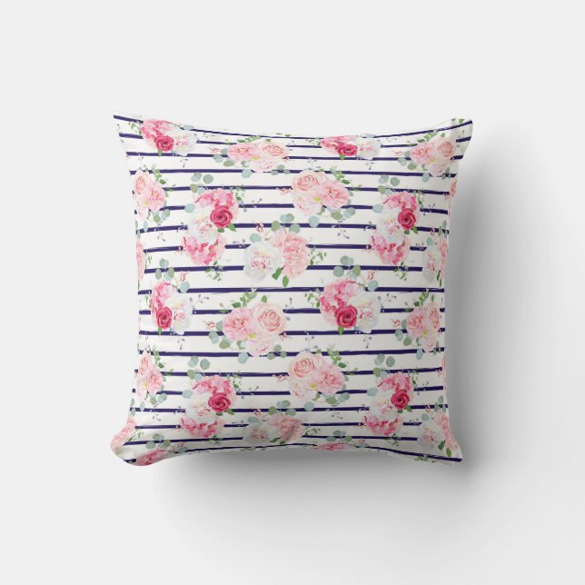 Coussin Modèle floral sur la pivoine Rose à bande horizont (Recto)