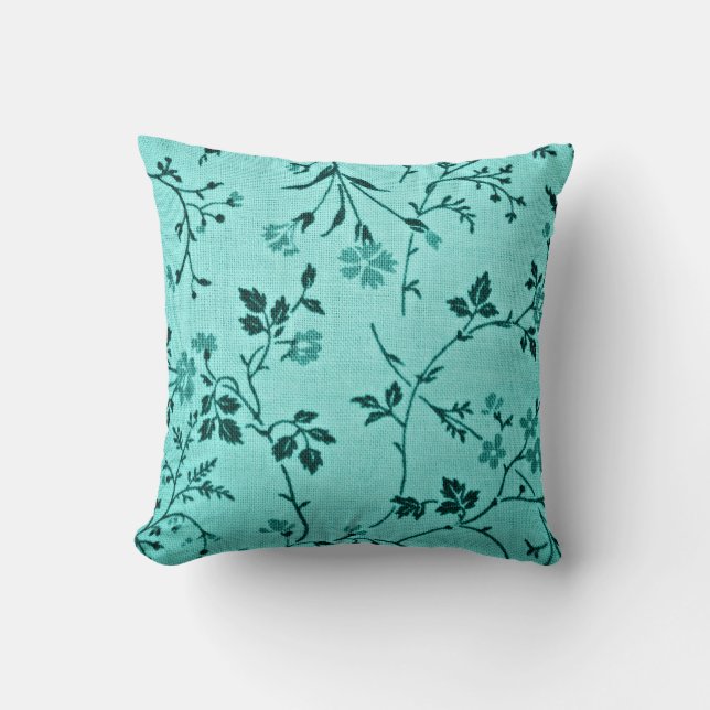 Coussin Modèle floral turquoise (Recto)