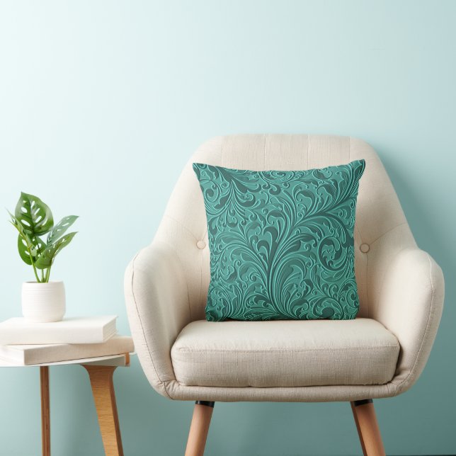Coussin Modèle floral Turquoise élégant en cuir Faux (Chaise)