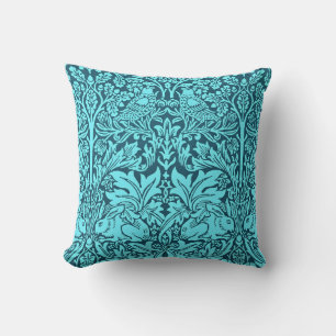 Coussin Modèle floral vintage turquoise avec oiseaux