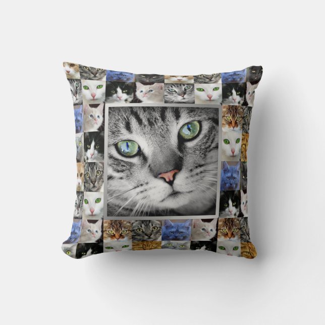 Coussin Modèle photo de collage des faces de chat (Recto)
