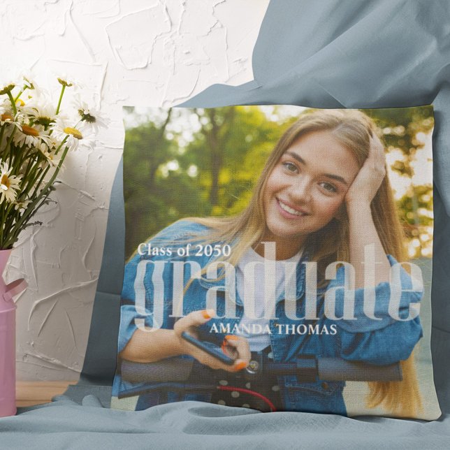Coussin Modèle photo de graduation simple personnalisé (Créateur téléchargé)