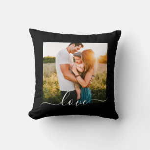Coussin Modèle photo de texte d'amour noir
