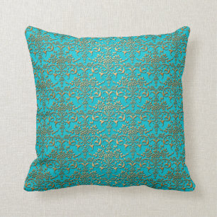 Coussin Modèle Turquoise et Or Damas