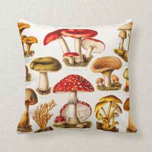 Coussin Modèle vintage de variété de champignon de 1800s