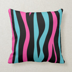 Coussin Modèle zèbre mignon en rose chaud noir et bleu