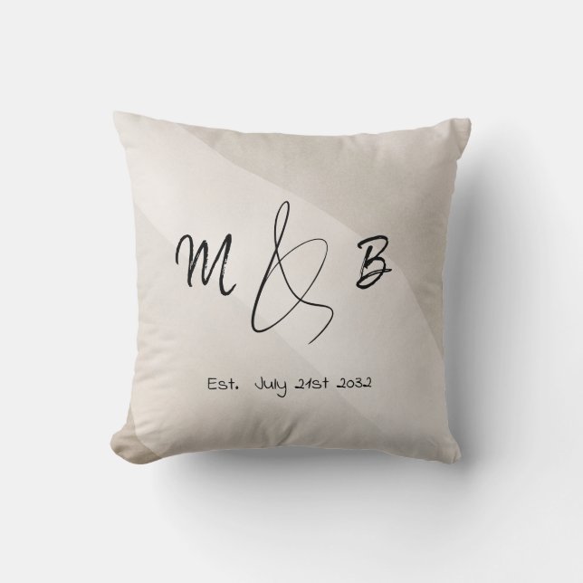 Coussin Modern Ampersand Couple Initials Script Neutre (Recto)