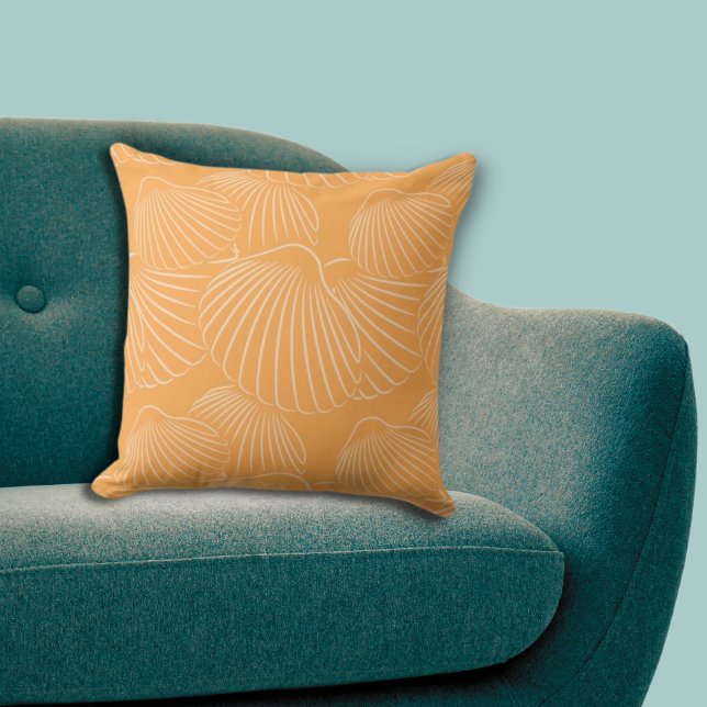 Coussin Modern Beach Orange Shell Outline Répéter le Motif (Modern Summer Beach Orange Shell Repeat Pattern Throw Pillow, Living Room)