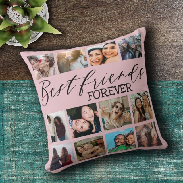 Coussin Modern Best Friends Pink Photo Collage (Créateur téléchargé)