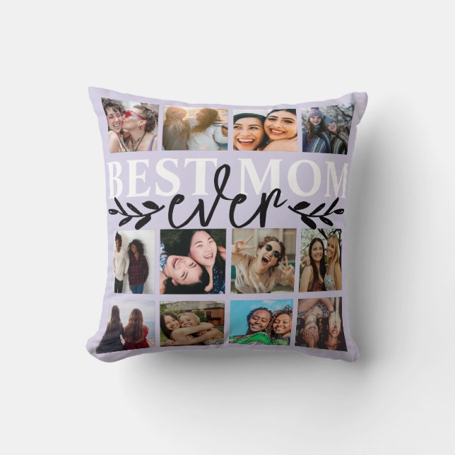 Coussin Modern Best Mom Ever Purple Photo Collage (Recto)