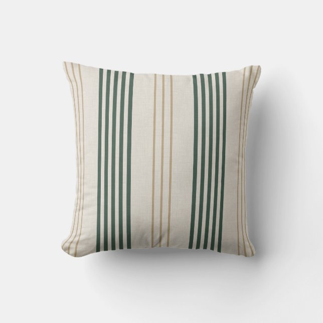 Coussin Modern Green Ticking Stripe Linen Texture (Recto)