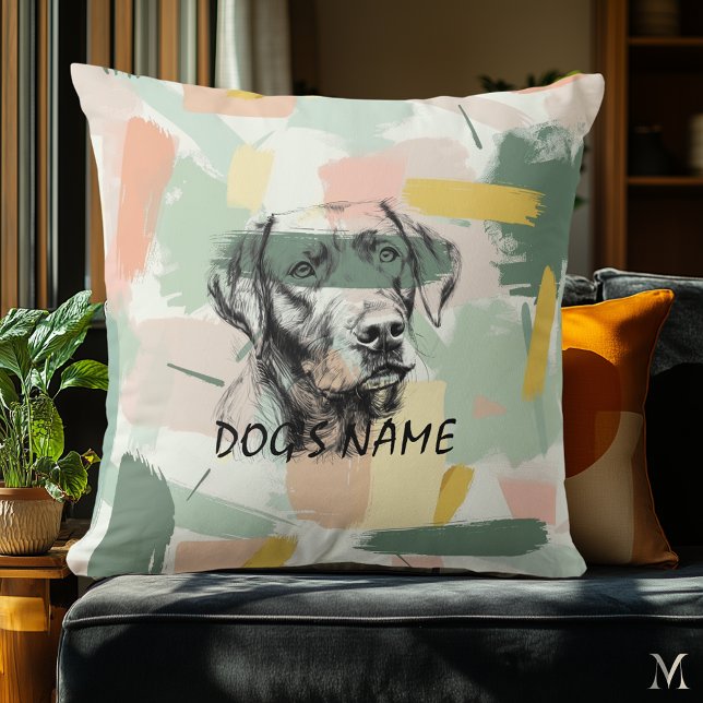 Coussin Modern Labrador Portrait – Abstract Brushstroke (Créateur téléchargé)