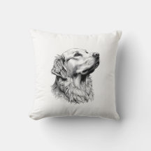 Modern Minimalist Golden Retriever Line Art Pillow