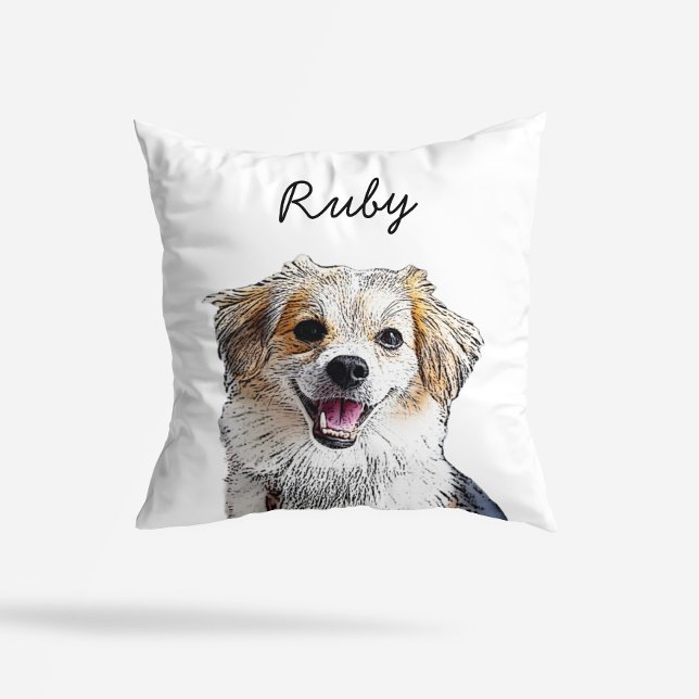 Coussin Modern Mixed Breed Dog Illustration | Add Name  (Créateur téléchargé)
