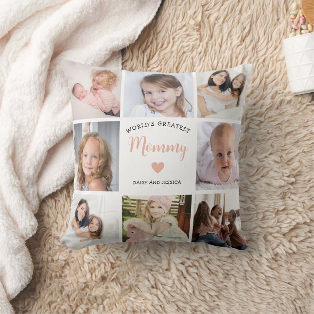 Coussin Modern Mom 8 Photo Collage de photos Coeur rose (Couverture)