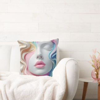 Coussin Modern Pastel Abstract 3D Face Art Throw Pillow