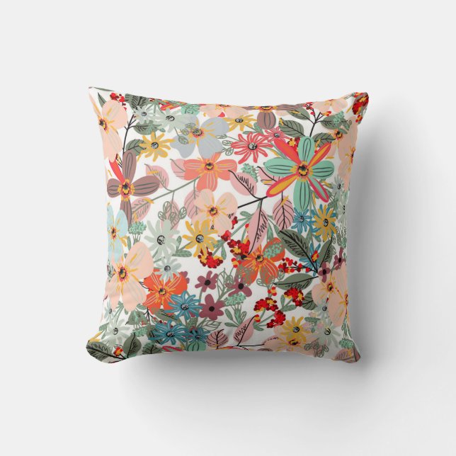 Coussin Modern Pastel Spring Floral Garden Pattern Pillow (Recto)