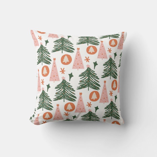 Coussin Modern Pink Green Christmas Tree Pattern Holiday (Recto)
