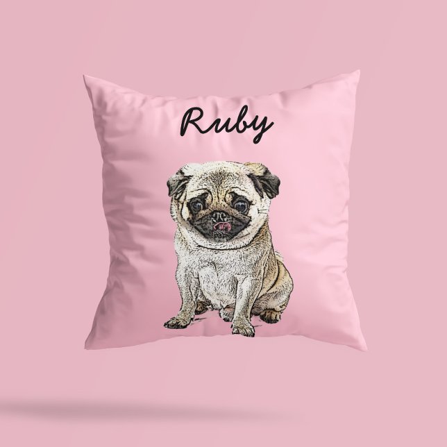 Coussin Modern Pug Dog Illustration | Add Name  (Créateur téléchargé)