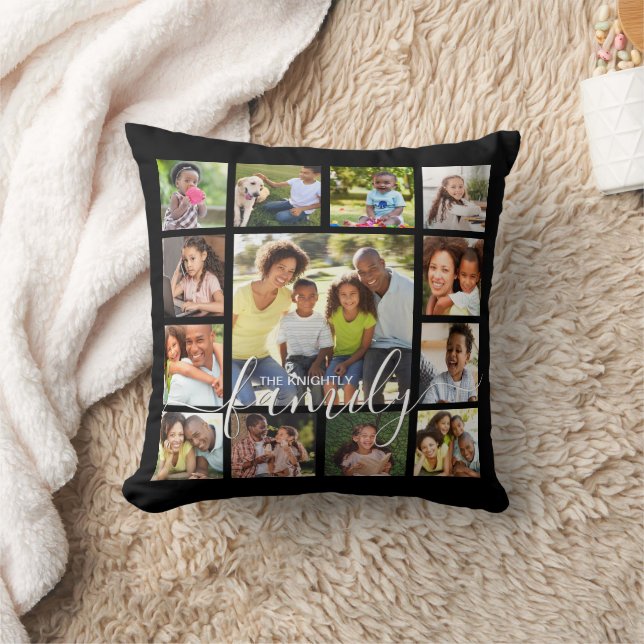 Coussin Modern Script Family 13 Photo Collage Keepsaké (Couverture)