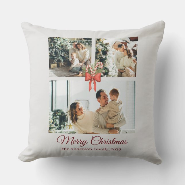 Coussin Modern Three-Photo Holiday Family Collage (Recto)