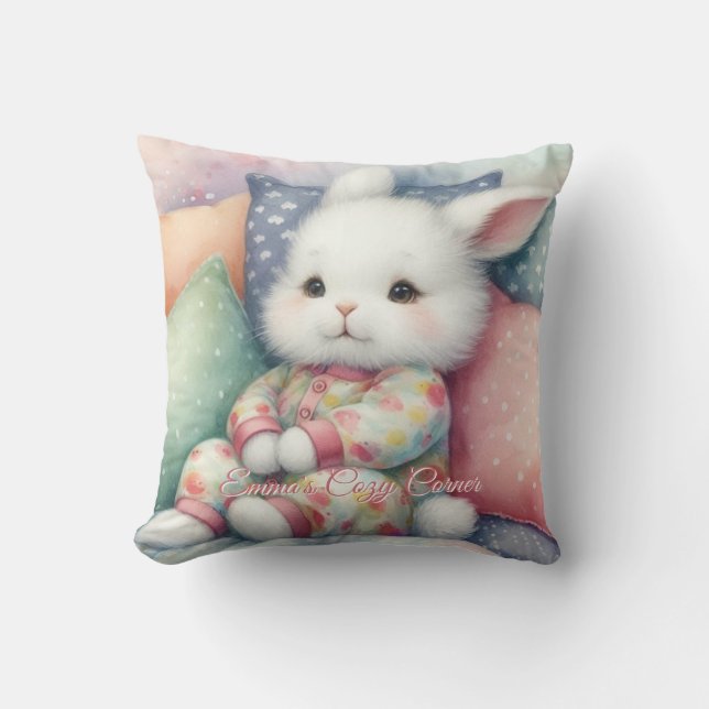 Coussin Modern Watercolor Cute Bunny Personalize (Recto)