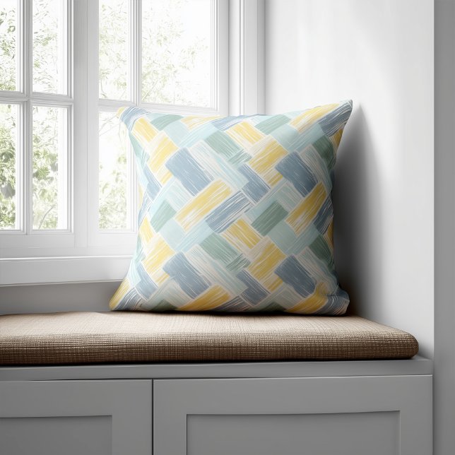 Coussin Moderne Abstrait Bleu et Jaune (Créateur téléchargé)