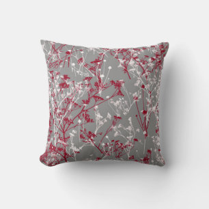Coussin Moderne Abstrait Élégant Fleur sauvage Grey Bour