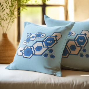 Coussin Moderne Abstrait Géométrique Hexagonal Bleu
