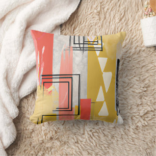 Coussin Moderne Abstrait rose moutarde jaune et or