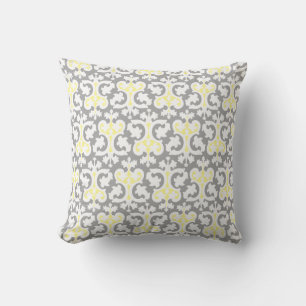 Coussin Moderne aspect damassé jaune gris