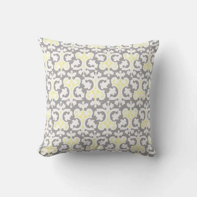 Coussin Moderne aspect damassé jaune gris (Recto)