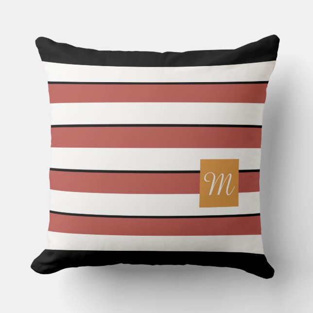 Coussin Moderne avec Rayures Noires en Rust (Recto)