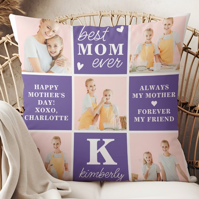 Coussin Moderne Chic MOM Personnalisé Photo Collage Purple (Créateur téléchargé)