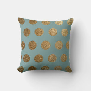 Coussin Moderne Chic Tendance Teal Or Points Dorés