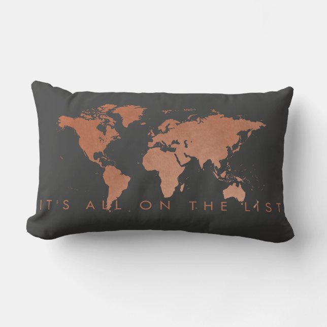 Coussin moderne de cartes du monde gris et cuivre (Recto)